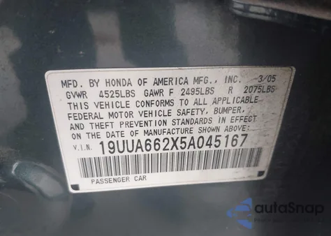 2005 Acura Tl z USA, uszkodzony, nr VIN 19UUA662X5A045167